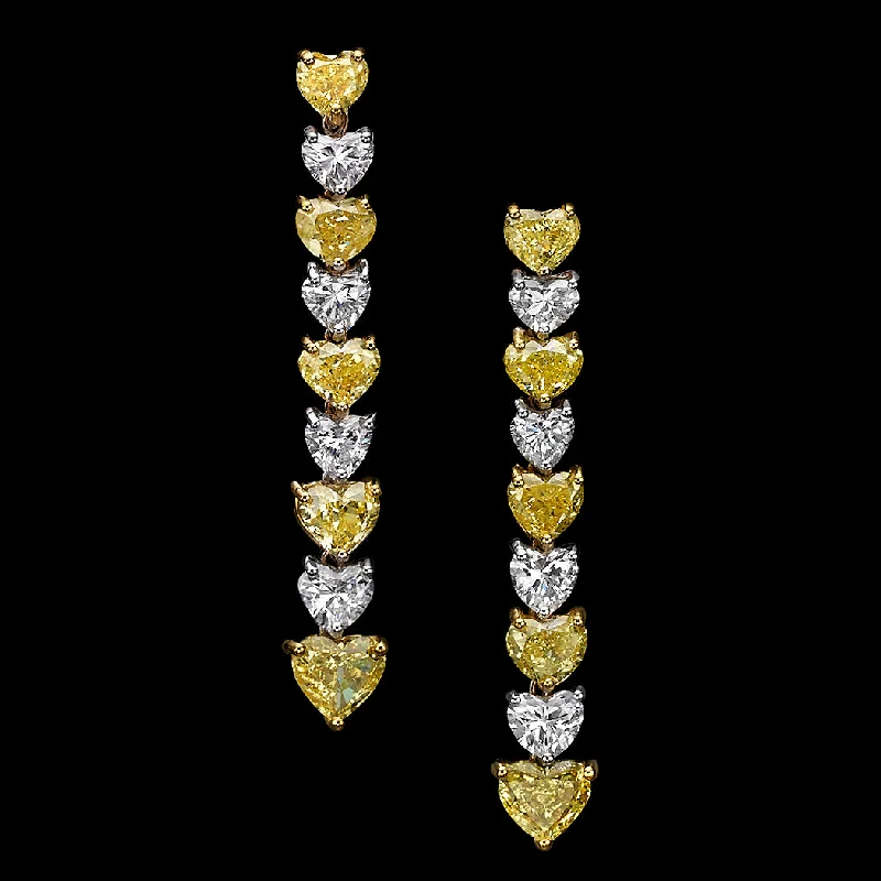 Francine - 7.94 carat natural heart diamond earrings, Top white and fancy yellow diamonds