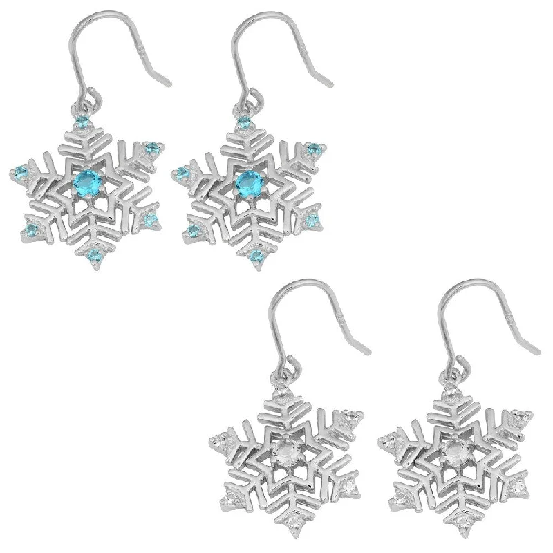 Fremada Rhodium-plated Sterling Silver Cubic Zirconia Snowflake Dangle Earrings