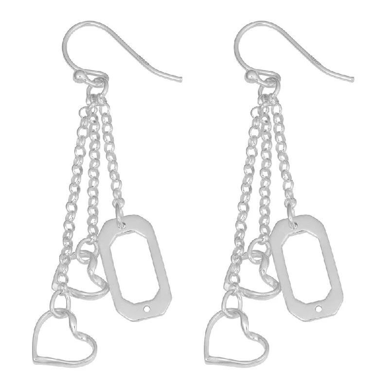 Fremada Sterling Silver Hearts Wind Chime Dangle Earrings