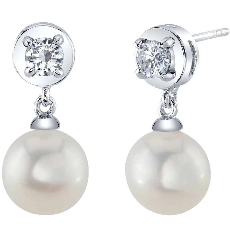 Freshwater Pearl and Cubic Zirconia Birthstone Sterling Silver Drop Earrings