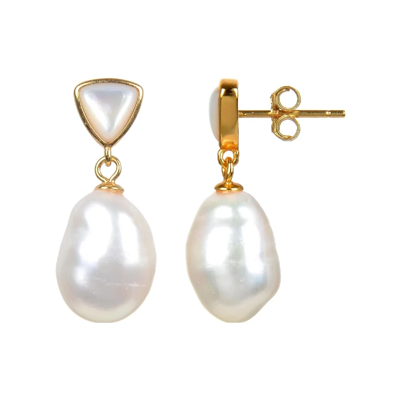 Gold Over Sterling Silver Cultured Pearl and Mother Of Pearl Dangle Earring