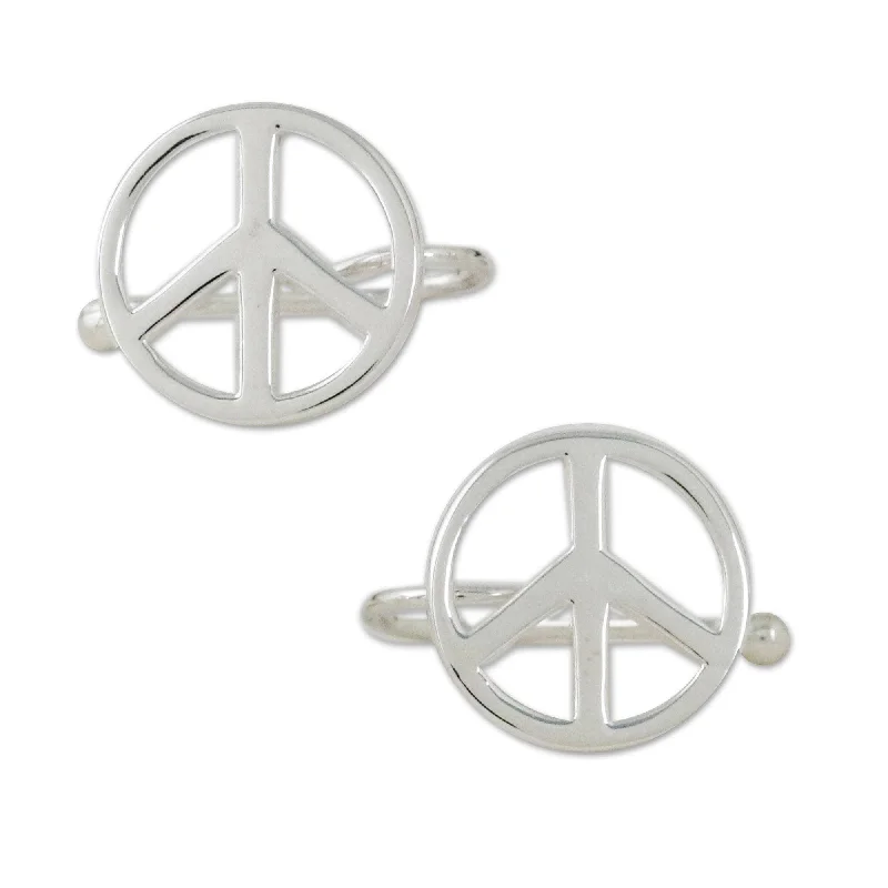 Handmade Sterling silver ear cuffs, 'Shimmering Peace'(thailand) - 0.3" H x 0.4" Diam.