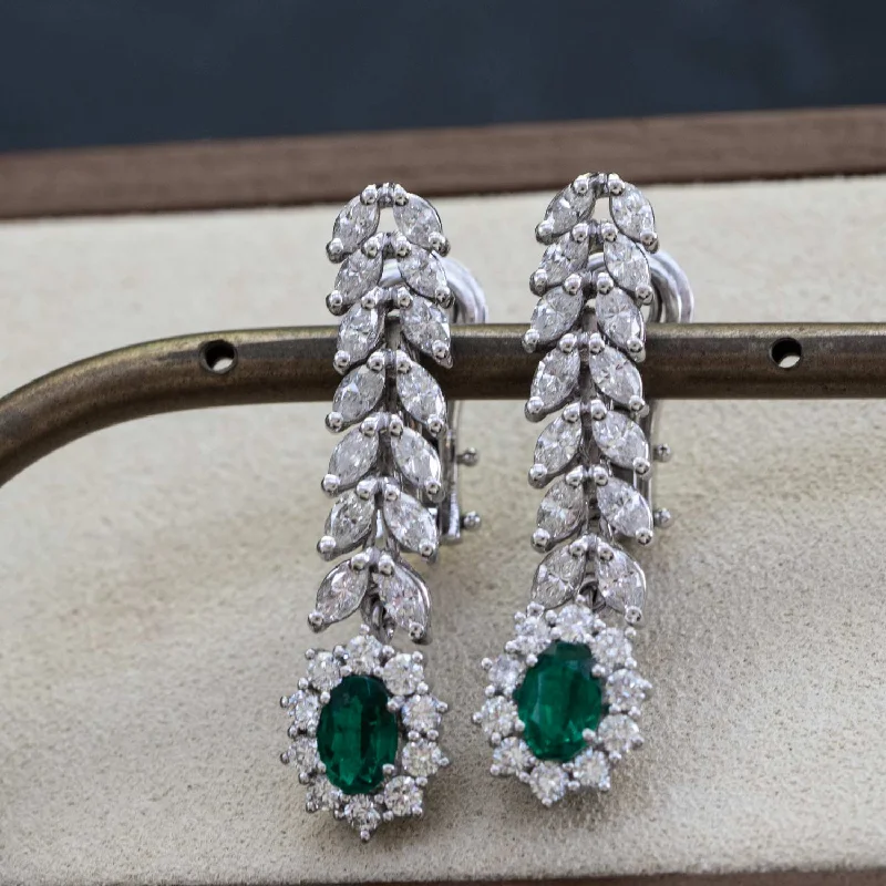 Hebe -0.86 carat natural emerald earrings, 2.36 carat natural diamonds, 18K white Gold