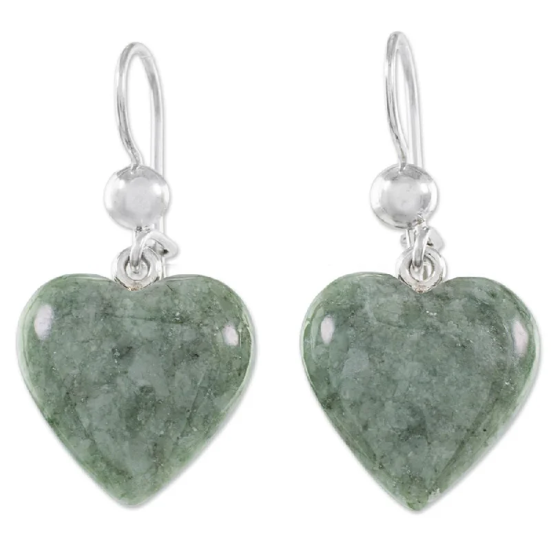 Jade Dangle Earrings, 'Mayan Heart In Green' (Guatemala) - 1.3*0.6