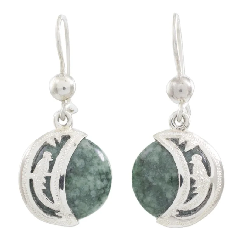 Jade Dangle Earrings, 'Quetzal Eclipse' (Guatemala) - 1.4L*0.6W