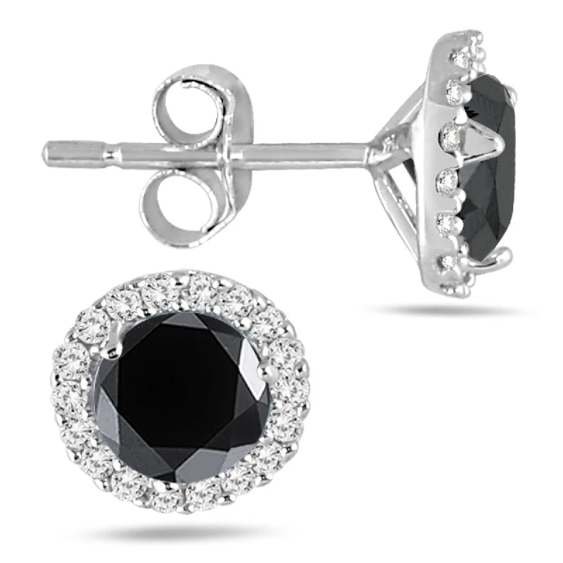 Marquee 1 1/4 Carat TW Black and White Diamond Halo Earrings in 14K White Gold