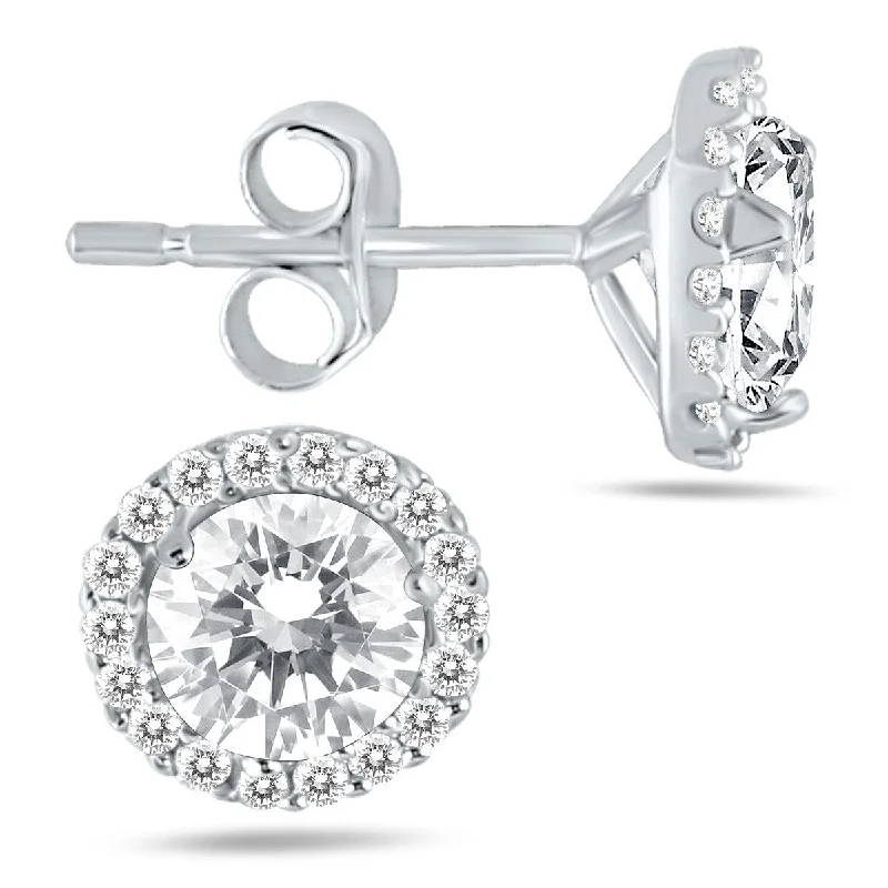 Marquee 1 1/4 Carat TW Diamond Halo Earrings in 14K White Gold