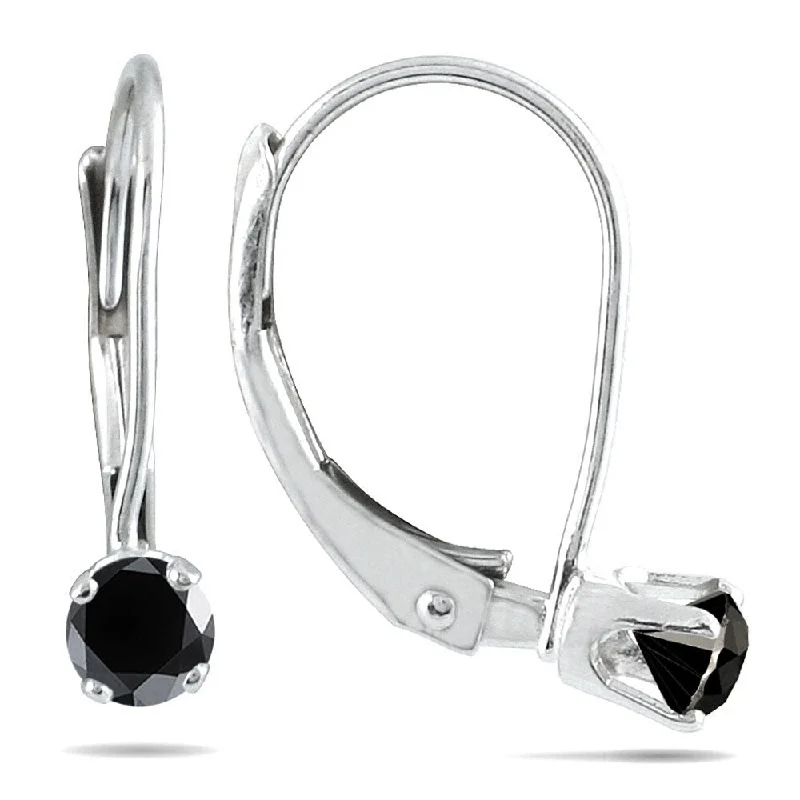 Marquee 1/4 Carat TW Black Diamond Lever Back Earrings in 14K White Gold