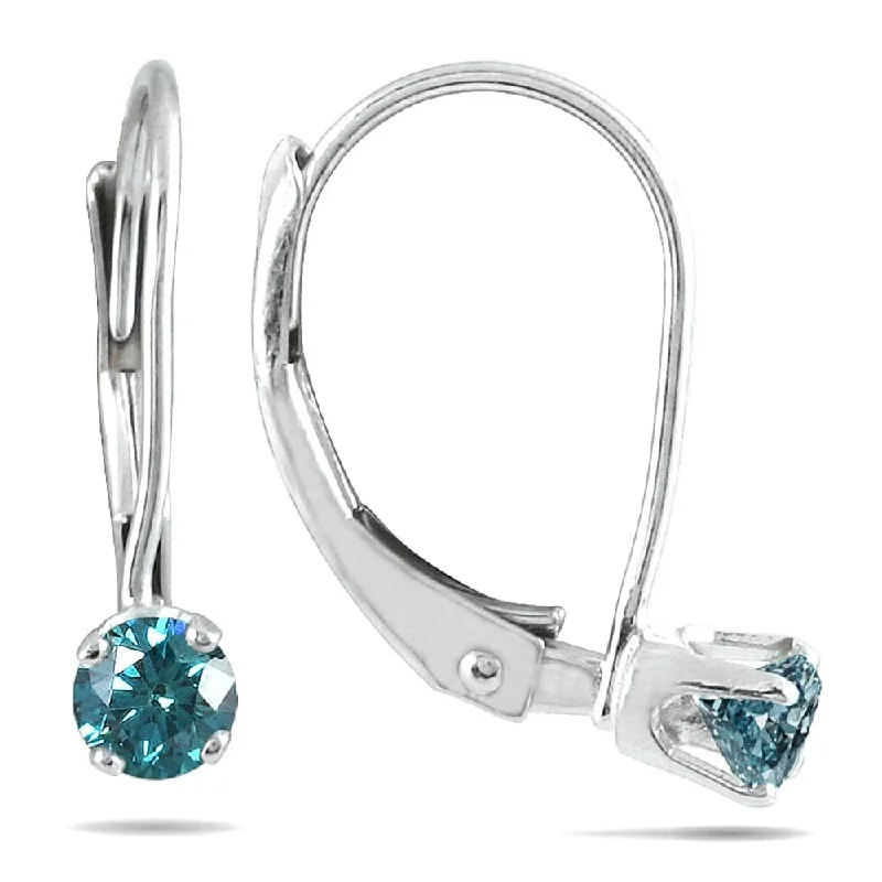 Marquee 1/4 Carat TW Blue Diamond Lever Back Earrings in 14K White Gold