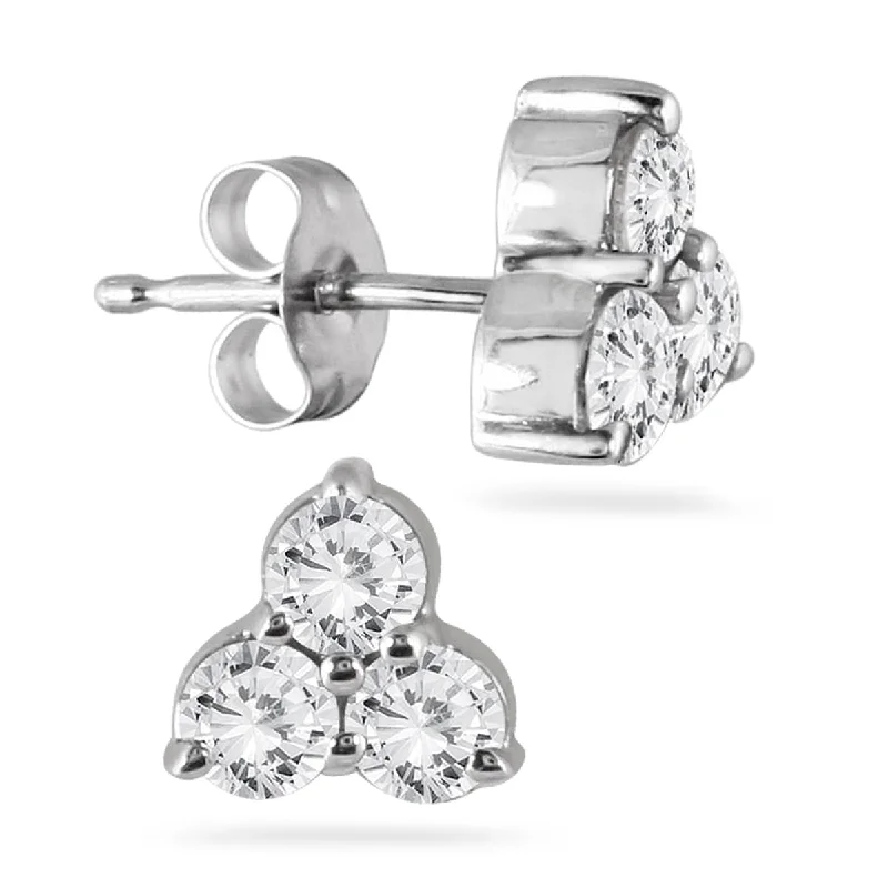 Marquee 1 Carat TW Three Stone Diamond Flower Earrings in 14K White Gold