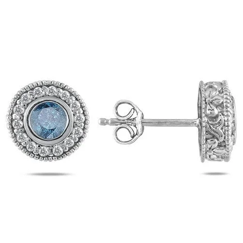 Marquee 3/4 Carat TW Blue Diamond Earrings 10K White Gold