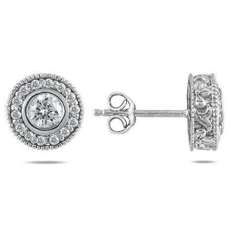 Marquee 3/4 Carat TW Diamond Bezel Earrings 10K White Gold