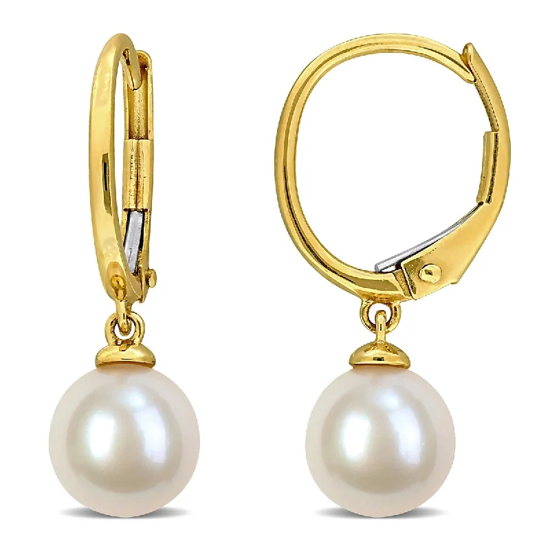 Miadora 7-7.5mm Cultured Freshwater Pearl Drop Leverback Earrings in 14k Yellow Gold