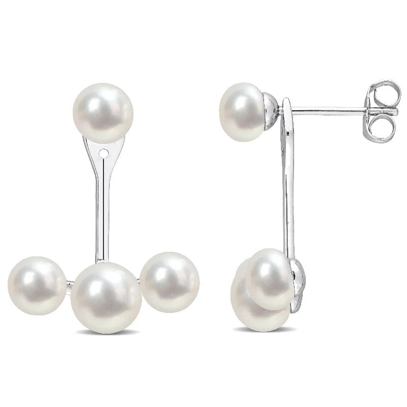 Miadora Freshwater Cultured Pearl Drop Earrings in 10k White Gold