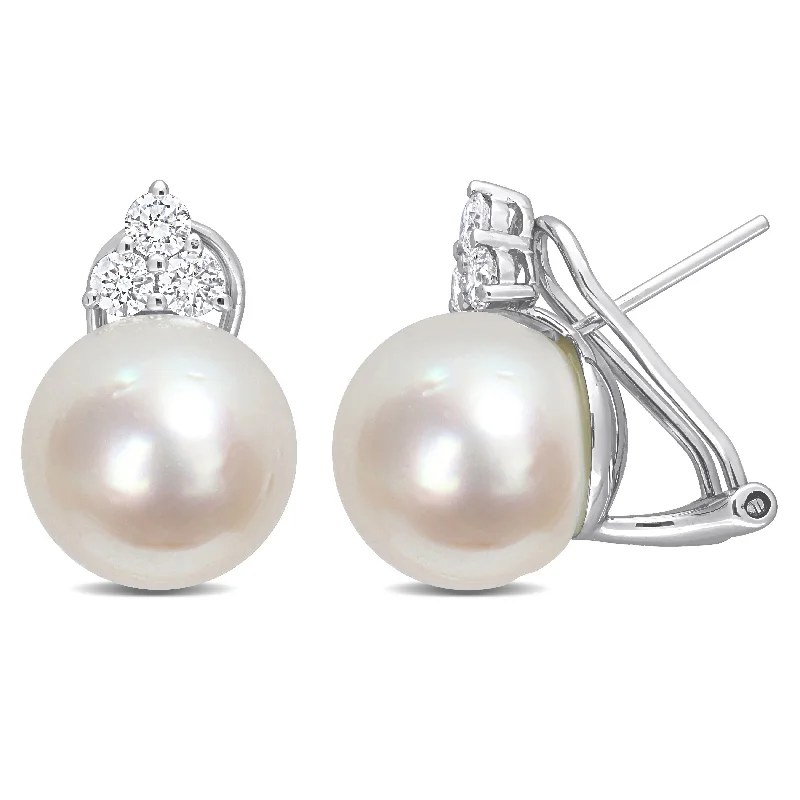 Miadora South Sea Pearl and 5/8ct TDW Diamond Earrings in 14k White Gold