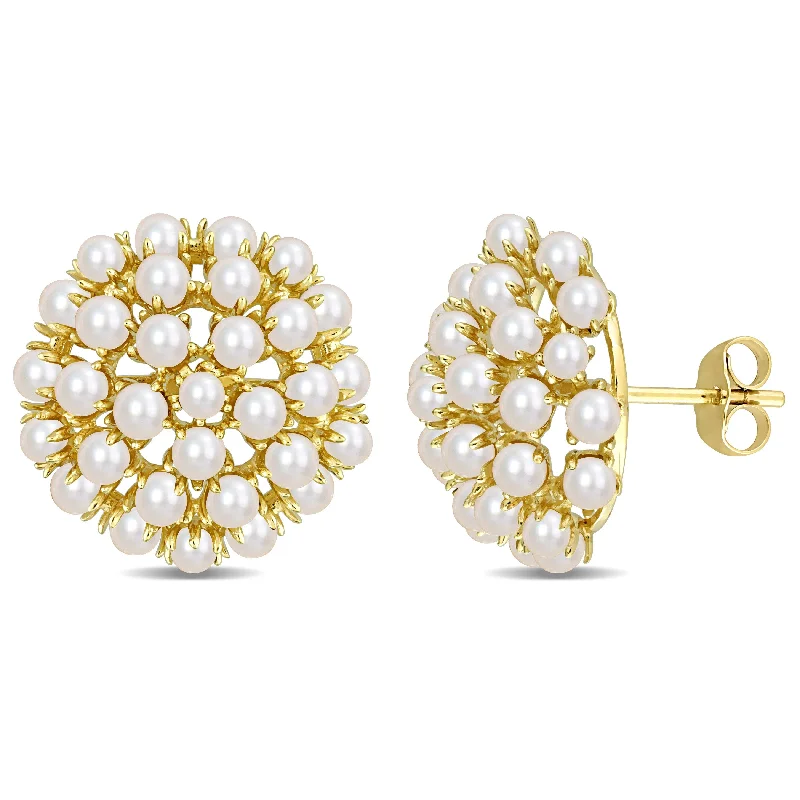 Miadora White Freshwater Cultured Pearl Fashion Post Earrings in 10k Yellow Gold