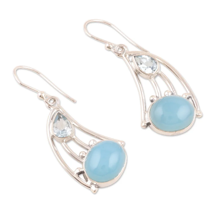 Novica Handmade Blue Glare Blue Topaz And Chalcedony Dangle Earrings