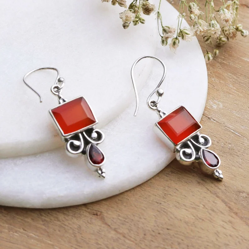 Novica Handmade Red Vibrancy Carnelian And Garnet Dangle Earrings