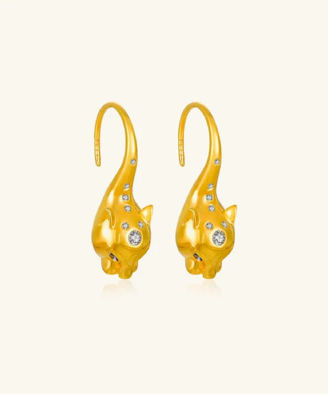 24K Yellow Gold Panther Earring