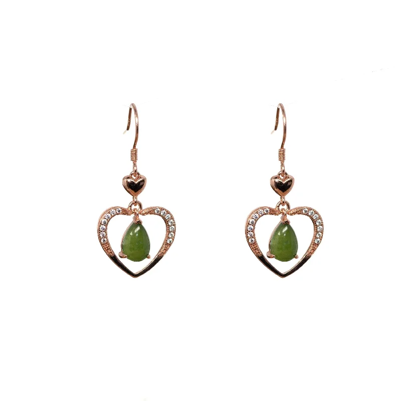 RealJade® "Love Earrings" Sterling Silver Genuine Nephrite Green Jade Dangle Earrings With CZ