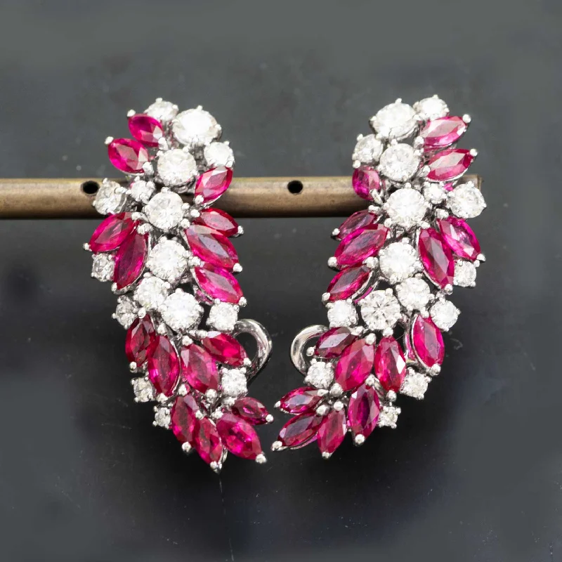 Rhea - 9.10 carat natural ruby Earrings & 4.33 carat natural diamonds, Climber Earrings