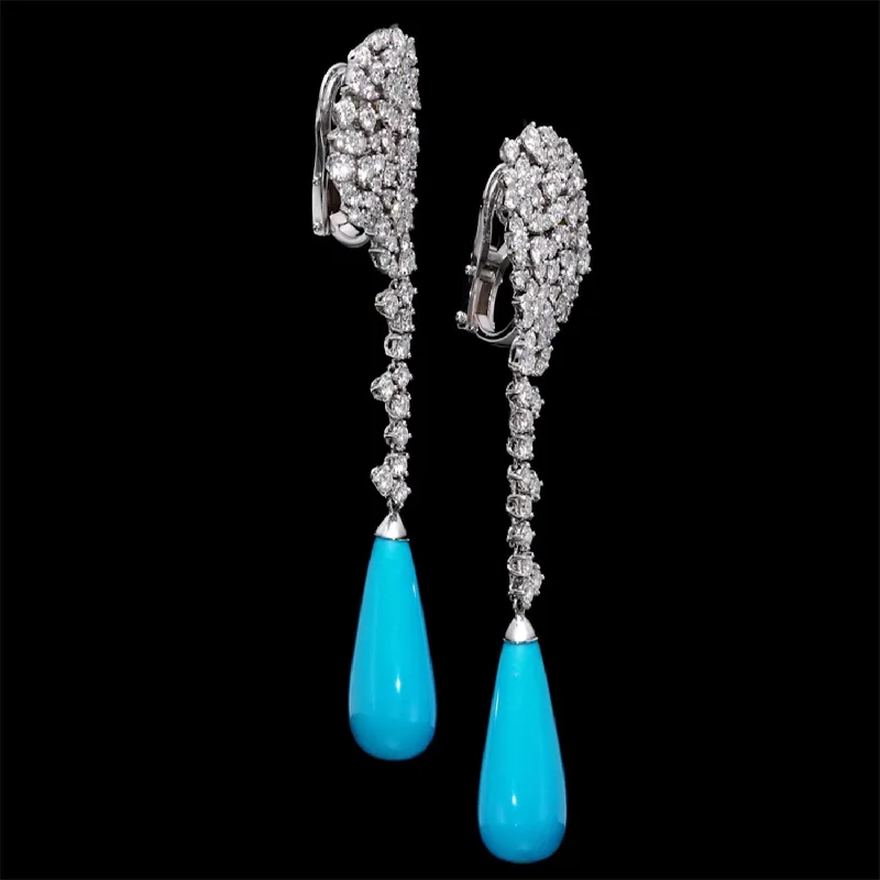 Simone - 8.20 carat Turquoise Drop Earrings with 4.36 carat Natural Diamonds