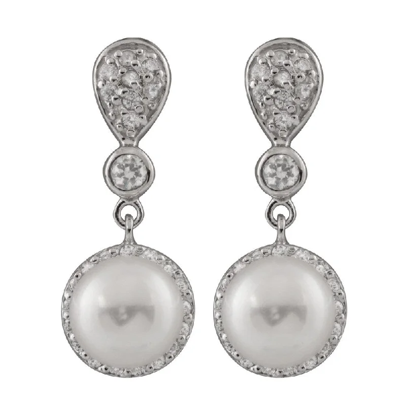 Sterling Silver Cluster Cubic Zirconia and Freshwater Pearl Earrings