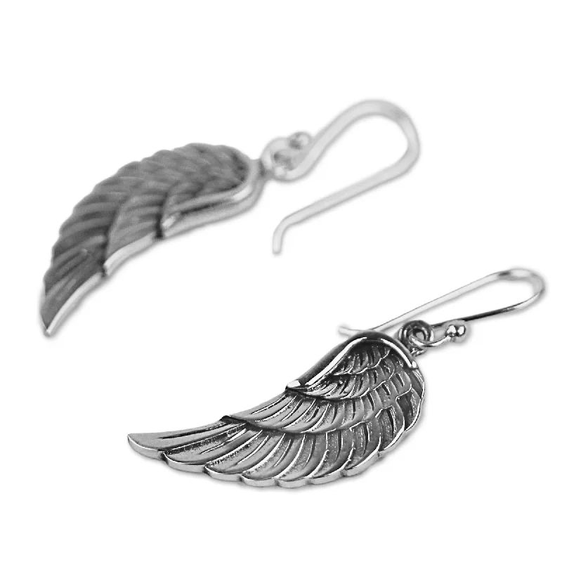 Sterling Silver Dangle Earrings, 'Loving Wings' - 1.6*0.6