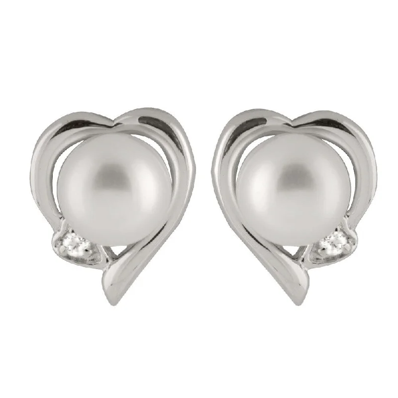 Sterling Silver Freshwater Pearl Heart Earrings (7-8mm)