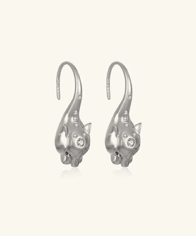 24K White Gold Panther Earring