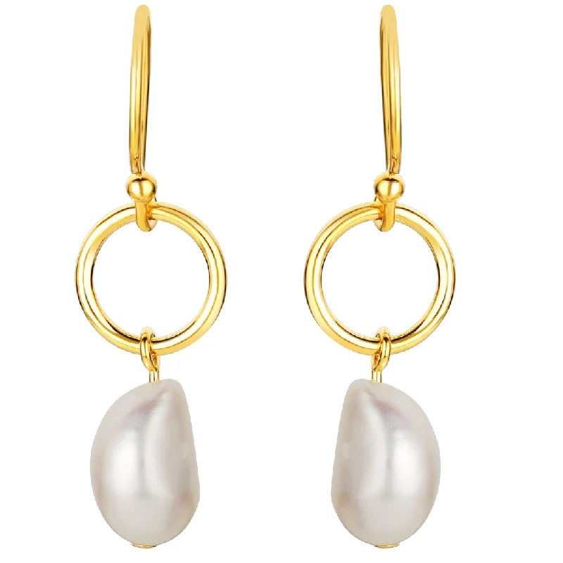 Yellow-Tone Sterling Silver Freshwater Pearl Dangle Drop Earrings