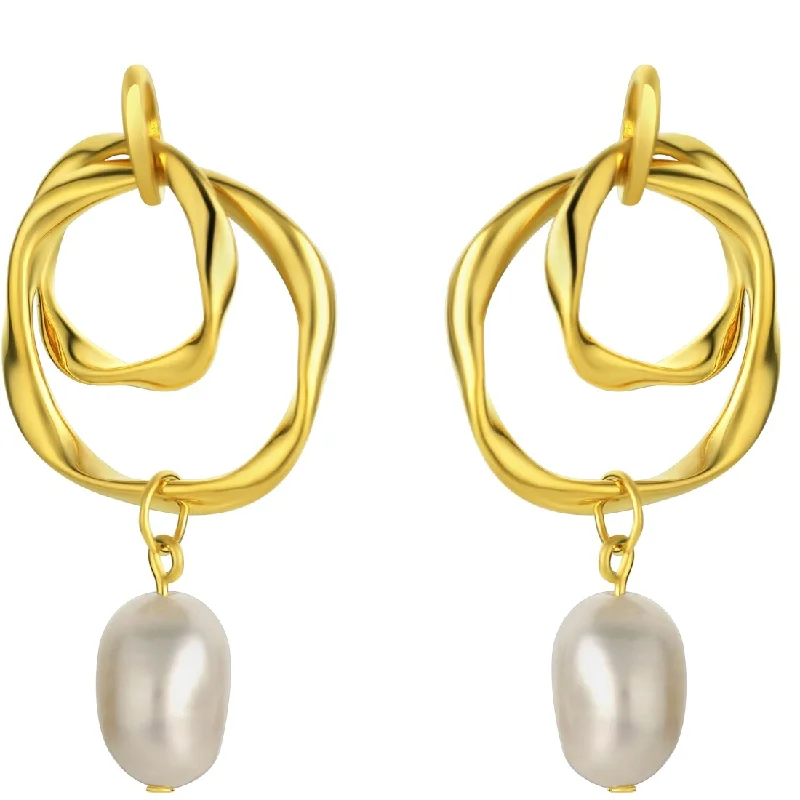 Yellow-Tone Sterling Silver Freshwater Pearl Drop Earrings